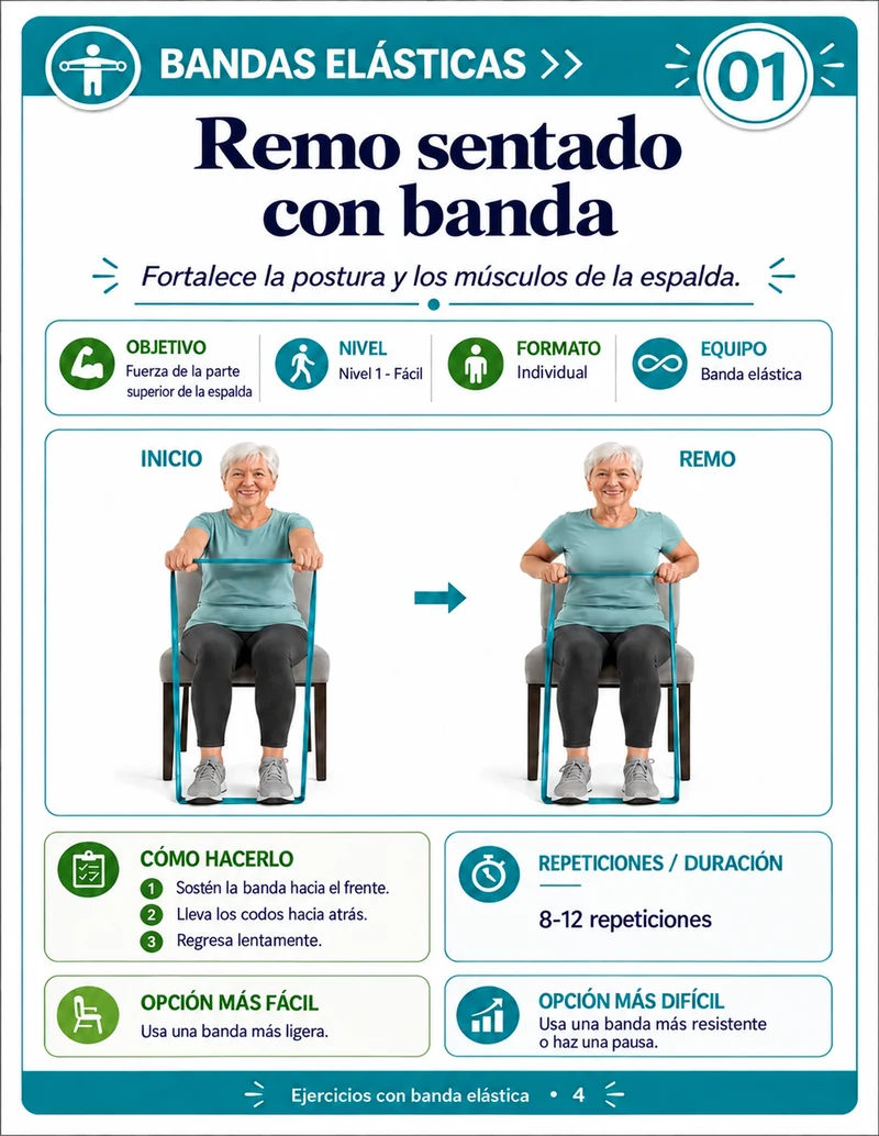 Dentro del kit: página de estiramiento de pecho con banda elástica