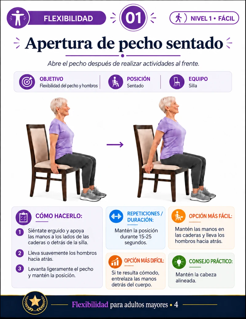 Dentro del kit: página de apertura de pecho en posición sentada